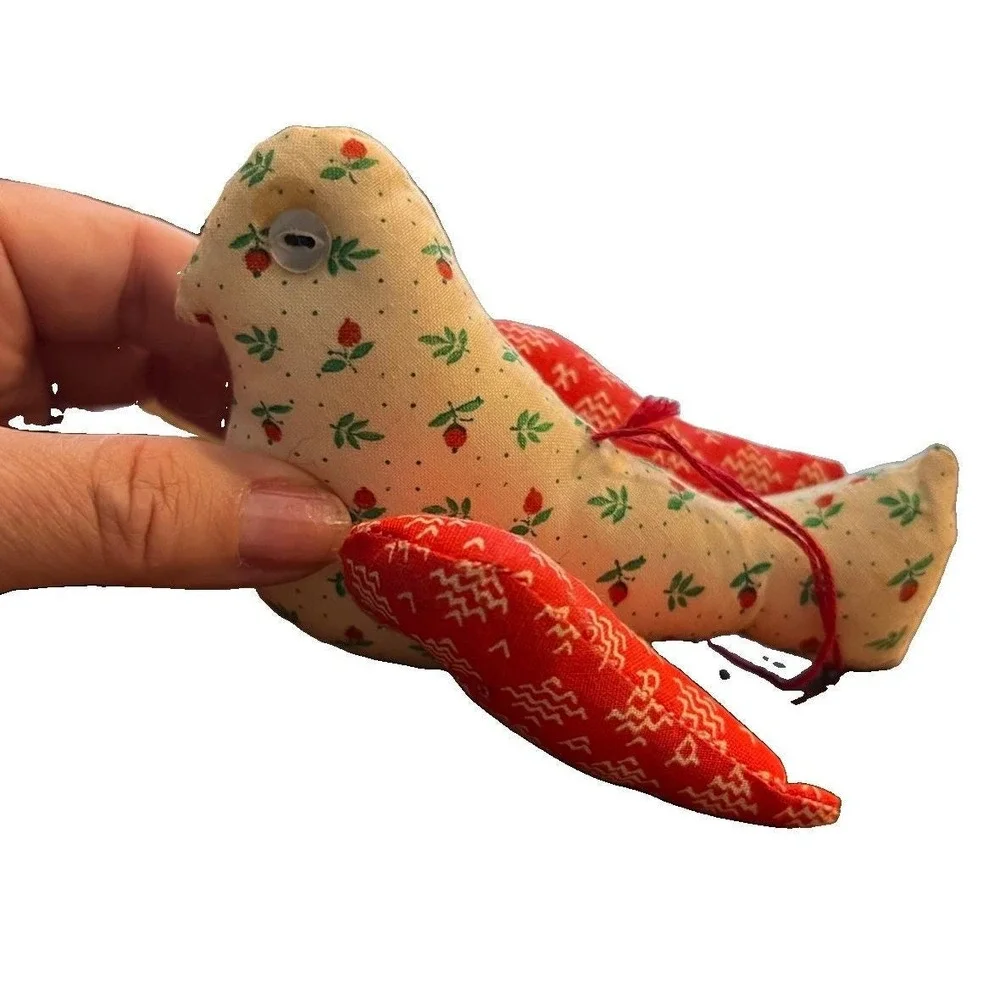Vintage 80s Fabric Bird Ornament Handmade Cottagecore Christmas Craft